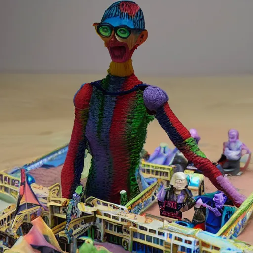 Image similar to tilda swinton at burning man, activity play centre, stop motion vinyl action figure, plastic, toy, malti klarwein style