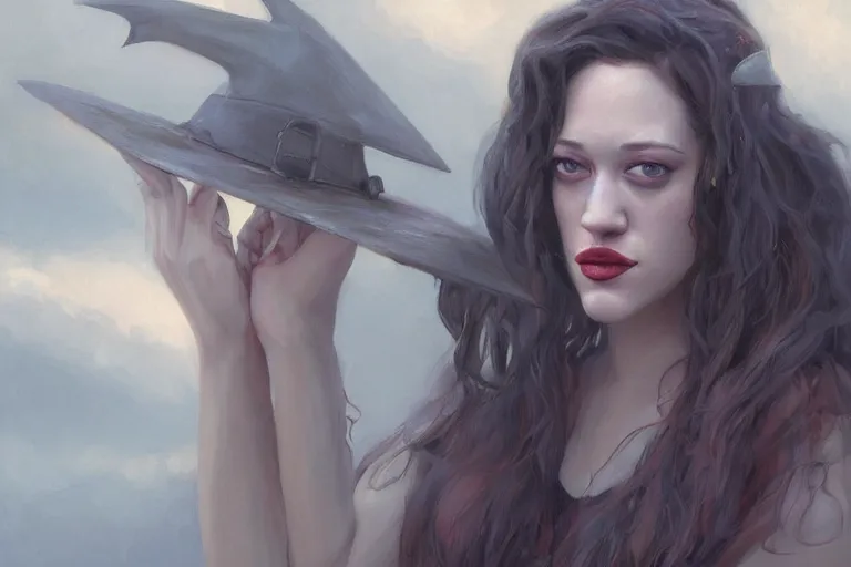 Prompt: A portrait of Kat Dennings as a Witch at a Beach by Ruan Jia and Mandy Jurgens and Artgerm and william-adolphe bouguerea, highly detailed, trending on artstation, award winning, H 768