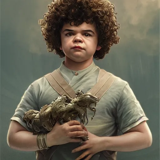 Image similar to gaten matarazzo as e. honda, ultra realistic, concept art, intricate details, eerie, highly detailed, photorealistic, octane render, 8 k, unreal engine. art by artgerm and greg rutkowski and magali villeneuve and alphonse mucha