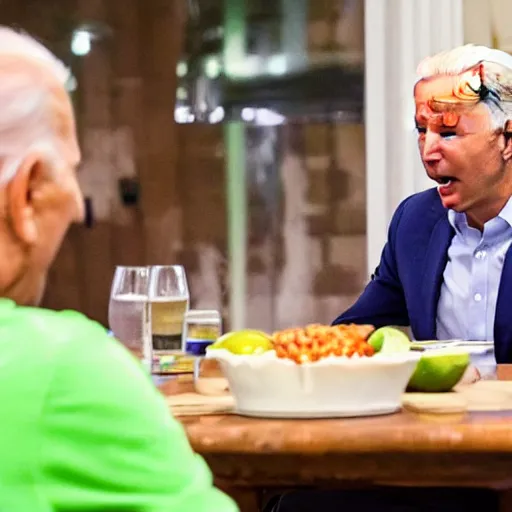 Image similar to Joe Biden Yelling at Lime on table