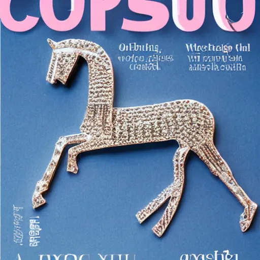 Image similar to a tiny horse made out of crystal in ancient egypt, cover of cosmopolitan magazine