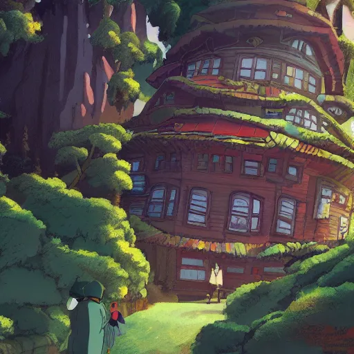 Image similar to Tour Zamansky in the style of studio ghibli, beautiful landscape, intense lighting, 8k, trending on artstation