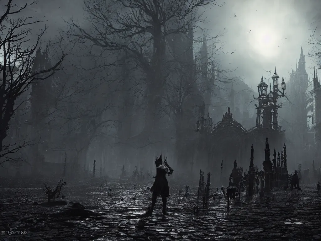 Image similar to bloodborne 2, dark, nighttime, victorian england style, horror, grotesque, serene, haunting, heavy atmosphere, claustrophobic, insanity, High Definition detail, 8K