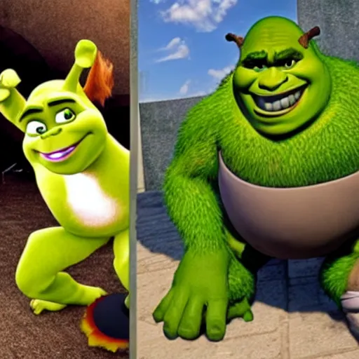 Prompt: the fusion of shrek and sonic the hedgehog