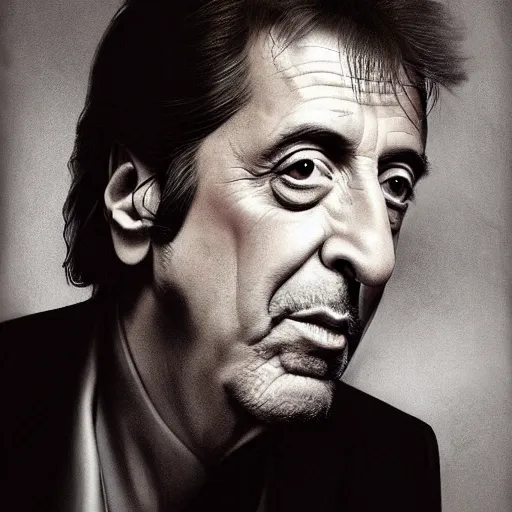 Prompt: portrait of al pacino by mitch griffiths