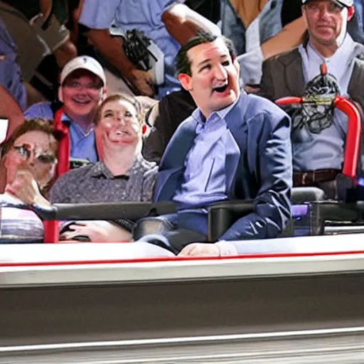 Image similar to Ted Cruz riding a roller coaster,photoreal