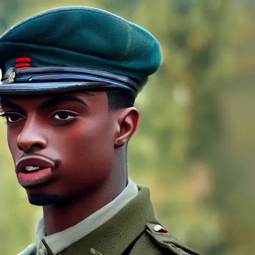 Image similar to playboi carti as a german world war ii soldier 4 k detailed super realistic