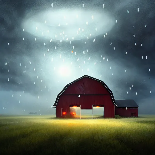 Prompt: epic professional digital art of and epic rainstorm of fried eggs falling on to a Kansas barn at midday, best on artstation, cgsociety, wlop, Behance, pixiv, astonishing, impressive, outstanding, epic, cinematic, stunning, gorgeous, concept artwork, much detail, much wow, masterpiece.