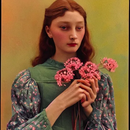 Image similar to a lot of flowers morphing in a beautiful girls face, film still by wes anderson, depicted by balthus, limited color palette, very intricate, art nouveau, highly detailed, lights by hopper, soft pastel colors, minimalist