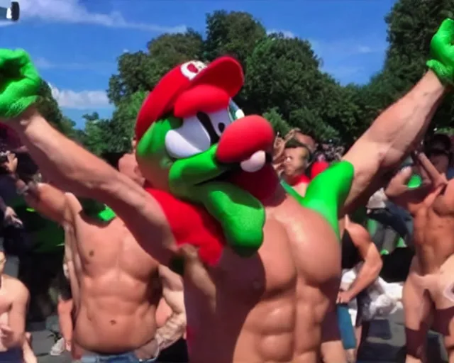 Image similar to yoshi mosh pit, muscular yoshi, yoshi gigachad clones