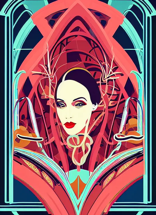 Prompt: vector art of a retro futuristic portrait, art nouveau, by chris moore