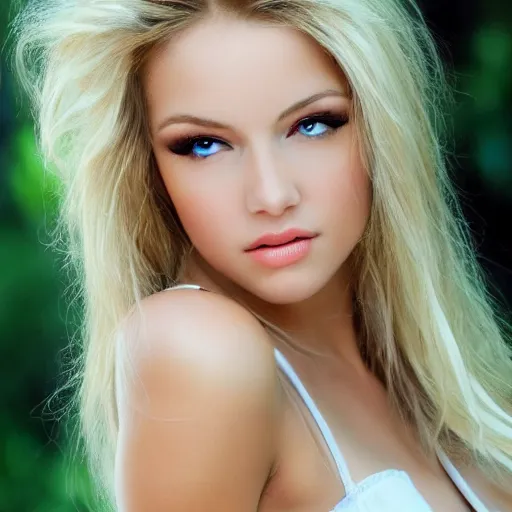 Prompt: most beautiful gorgeous girl in the world with blonde cute hair high resolution