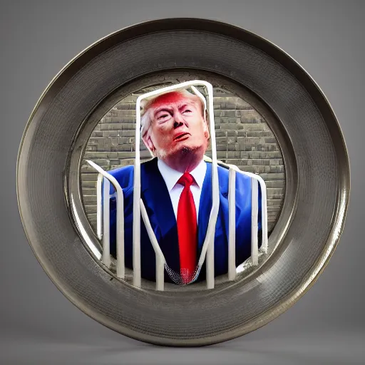 Prompt: trump making fun of cripple in striped prison clothes commemorative plate, 3 d high definition, trending on artstation, intricate detail, finely detailed, small details, extra detail, photorealistic, high resolution, vray, 8 k, octane, hdr, hyper detailed, insane details, intricate, elite, ornate, elegant, luxury