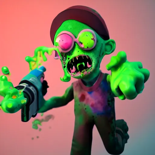 Prompt: zombie, style of Splatoon, 3d, octane render