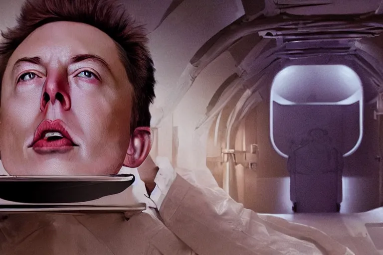 Image similar to hyperrealism aesthetic ridley scott and denis villeneuve style photography of a detailed giant elon musk, siting on a detailed ultra huge toilet and scrolling his smartphone in hyperrealism scene from detailed art house movie in style of alejandro jodorowsky and wes anderson