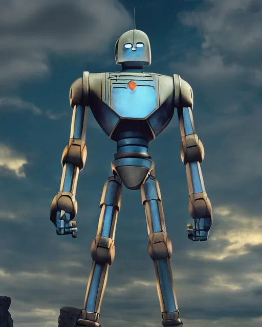 Prompt: Iron Giant made of porcelain, Warner Bros. 1999. HD photograph