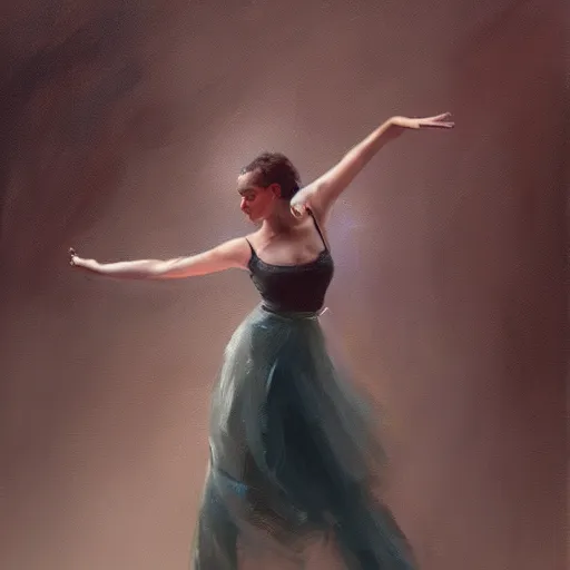 Image similar to oil painting dancer woman with dancer men, herb rose, by greg rutkowski, artstation