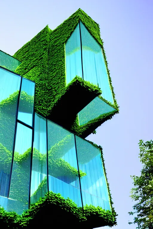 Prompt: a building made out of tree and glass