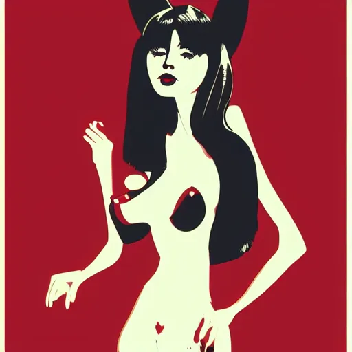 Image similar to individual furry playboy bunny silk screen portrait beeple style