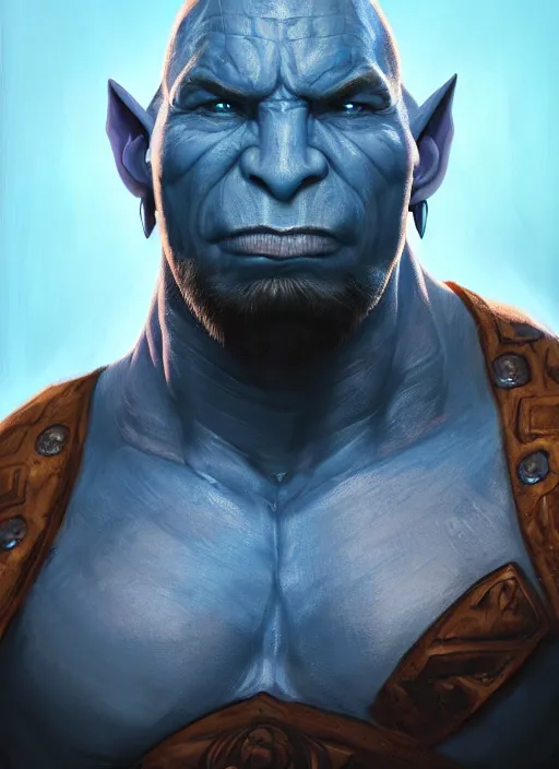 Image similar to A fantasy comic book style portrait painting of Dave Bautista as a blue orc mage, unreal 5, DAZ, hyperrealistic, octane render, RPG portrait, dynamic lighting