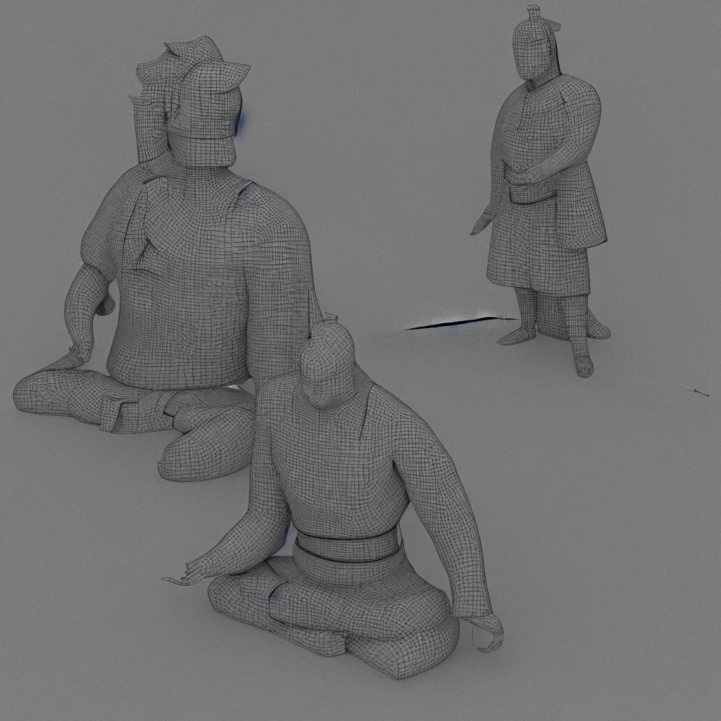 Image similar to 3 d model of a beautiful meditating samurai, comic art