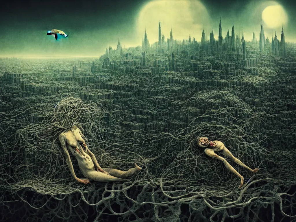 Image similar to highly detailed photo of living is the illusion of dying, trending on deviantart, neo surrealism, sharp focus, 4 k, a lot of little details, octane, masterpiece, art by max ernst