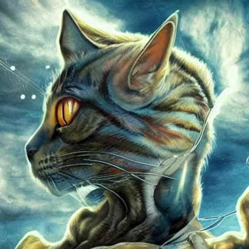 Image similar to realistic space cat fighting aliens