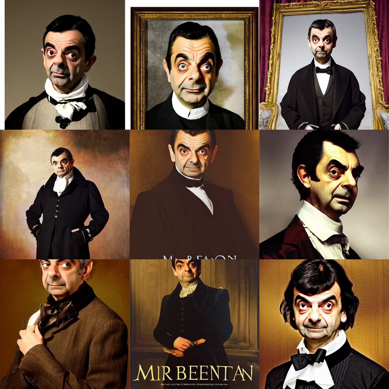 Prompt: mr bean ( rowan atkinson ) plays ( ( ( vicomte de valmont ) ) ) on a stage. dramatic, sharp focus, photorealistic, ( ( theatrical ) ), dramatic, directed by denis villeneuve, theatre poster painted by rembrandt