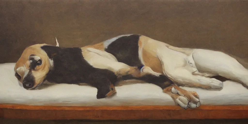 Image similar to buck laying on a cot, jack paluh, oil painting