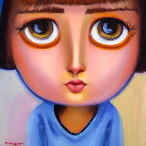 Prompt: taco girl with sad eyes. oil on canvas painting by margaret keane.