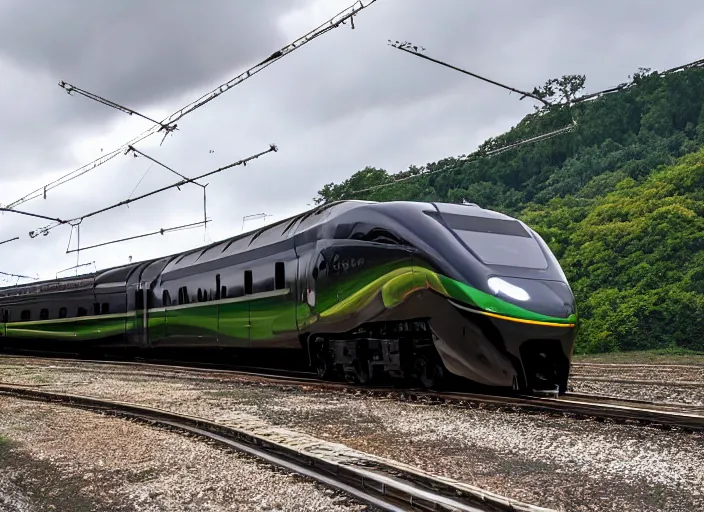 Prompt: A train that looks like a demon. This advanced train was designed to look like a dragonfly.