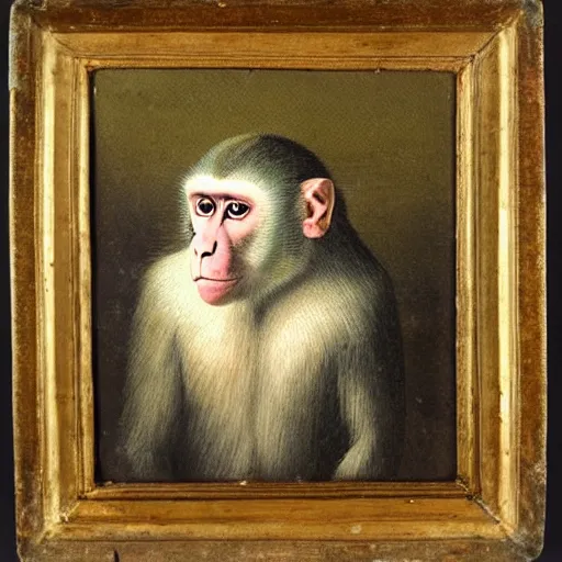 Image similar to 18th century portrait depicting a macaque aristocrat with a scepter