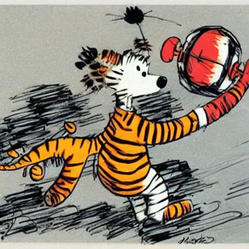 Image similar to calvin and hobbes, drawn by jim lee,