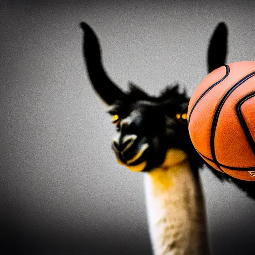 Image similar to a photo of a llama dunking a basketball, 4 k, photography, high resolution