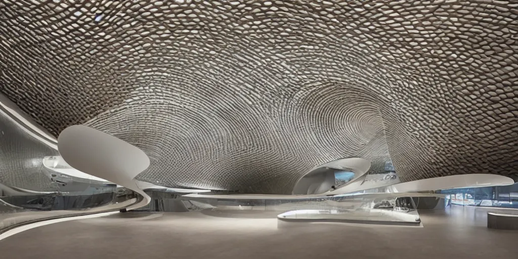 Image similar to extremely detailed stunning beautiful futuristic smooth curvilinear museum interior