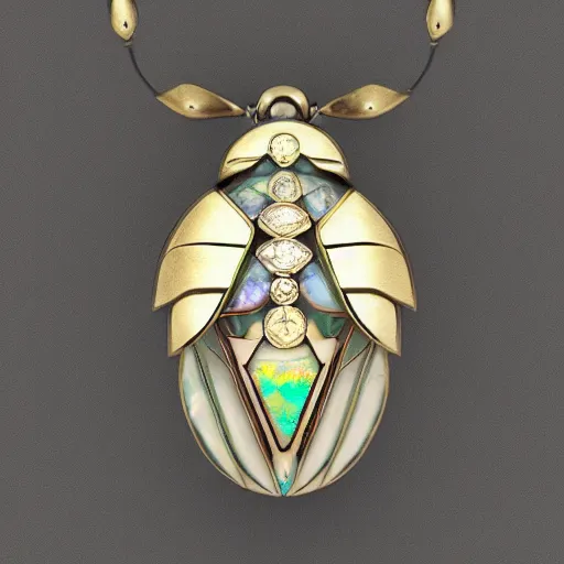 Prompt: jewelry engraved in scarab, beetle, opal diamond, art noveau, art deco, 8k , artstation, render, elegant, album art, artistic, billelis, decorative art