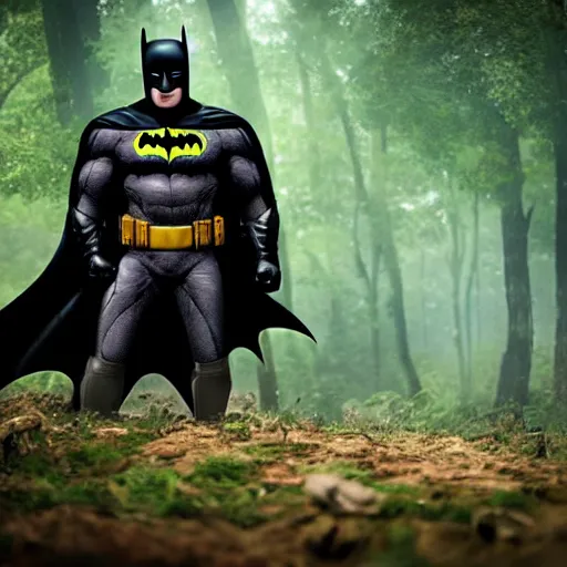 Image similar to batman meets groot in the woods digital art 4 k detailed super realistic