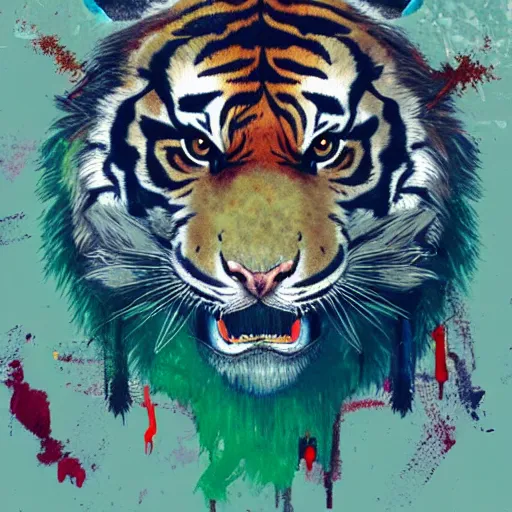 Image similar to painting of a tiger, hotline miami style