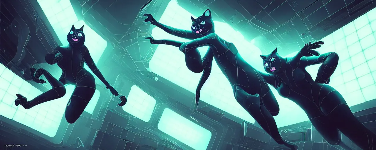 Image similar to duotone noir scifi concept illustration of black cat inside box zero gravity glowing 3 d mesh quantum portals, glowing eyes, octane render, surreal atmosphere, volumentric lighting. accidental renaissance. by sachin teng and sergey kolesov and ruan jia and heng z. graffiti art, scifi, fantasy, hyper detailed. trending on artstation