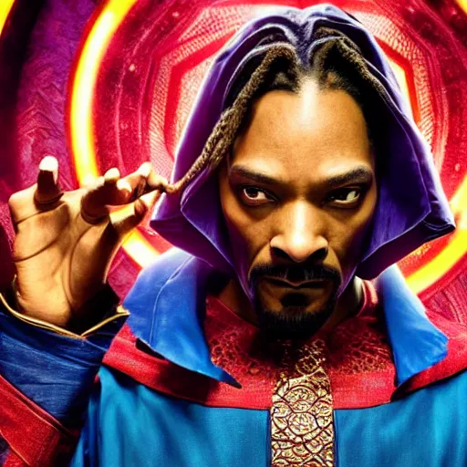 Prompt: snoop dogg as doctor strange, marvel cinematic universe, mcu, 8 k, raw, unedited, symmetrical balance, in - frame,