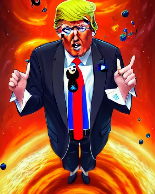 Prompt: digital art, fantasy portrait of donald trump with the number 5 floating in space, by james jean, by ross tran, ultra detailed, character design, concept art, trending on artstation,