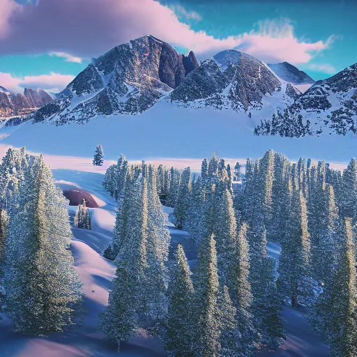 Image similar to rocky mountains, snow, detailed, unreal engine 5, flickr, tilt shift