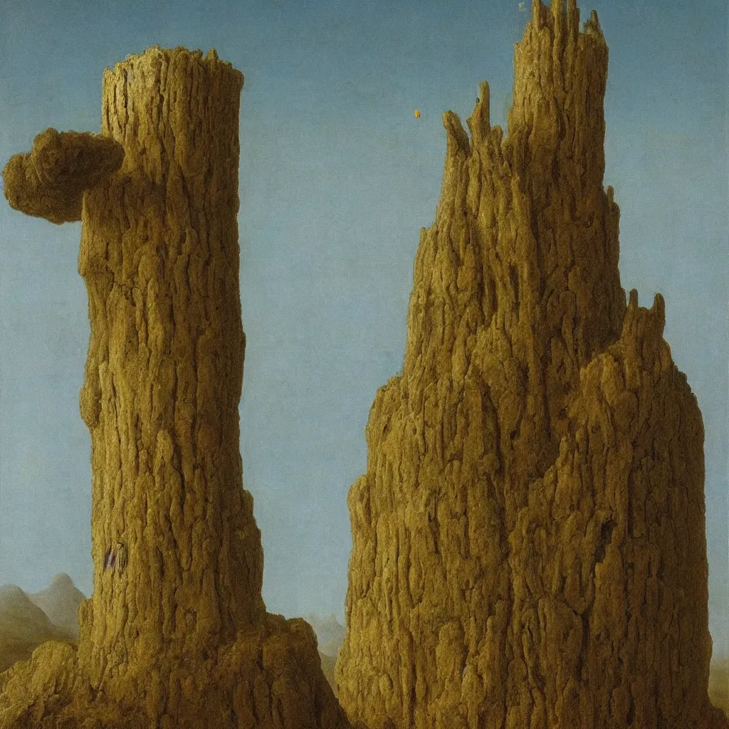 Prompt: a single colorful!! simple! fungus tower clear empty sky, a high contrast!! ultradetailed photorealistic painting by franz sedlacek, jan van eyck, hard lighting, masterpiece, png