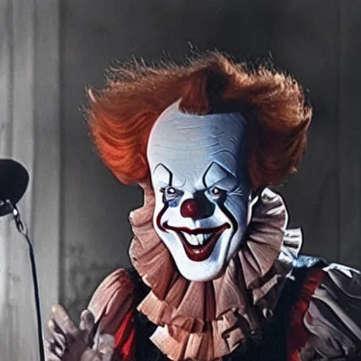 Prompt: Pennywise the clown giving an official speech as president of the USA, 4K realistic