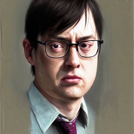 Prompt: hyper realistic, portrait of dwight shrute : : 2, ethnicity : japanese, painted by greg rutkowski, wlop, loish,