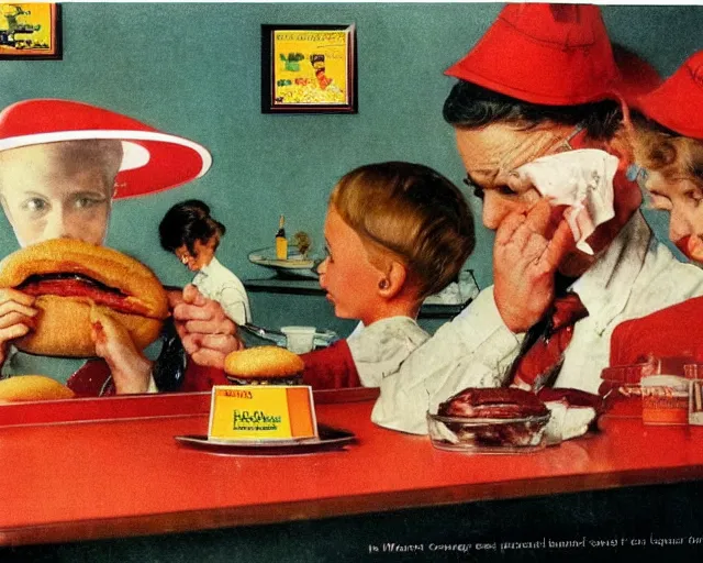 Prompt: vintage mcdonald's commercial depicting the hamburgular, by saul leiter, by norman rockwell
