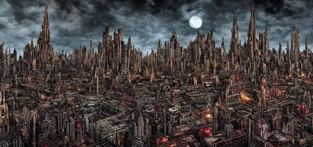 Image similar to Mega City with Monsters flying around it, gothic art, color, eerie, horror, scary, ominous, 8k, highly detailed