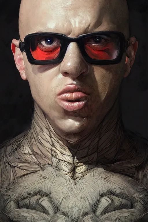 Image similar to Portrait of singer Bad Bunny, face transforming in a Rabbit, marvel comics, dark, intricate, highly detailed, smooth, artstation, digital illustration by Ruan Jia and Mandy Jurgens and Artgerm and Wayne Barlowe and Greg Rutkowski and Zdislav Beksinski