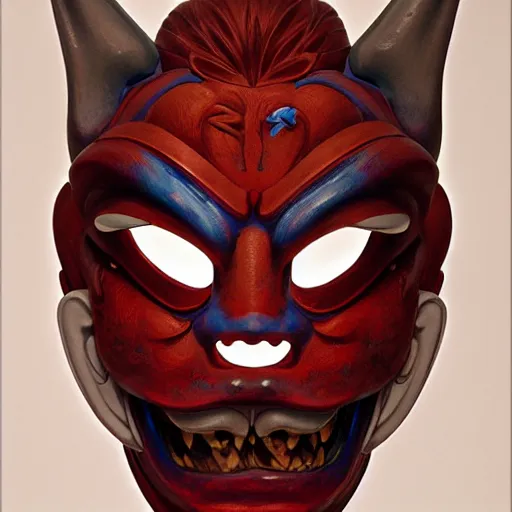 Image similar to prompt : oni mask character portrait soft light painted by james jean and katsuhiro otomo and erik jones, inspired by evangeleon anime, smooth face feature, intricate oil painting, high detail illustration, sharp high detail, manga and anime 1 9 9 9