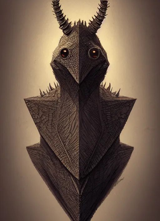 Image similar to anthropomorphic triangle head in edgy darkiron mr teddy mr. bean, intricate, elegant, highly detailed animal monster, digital painting, artstation, concept art, smooth, sharp focus, illustration, art by artgerm, wayne barlowe, trending on artstation and greg rutkowski and alphonse mucha, 8 k